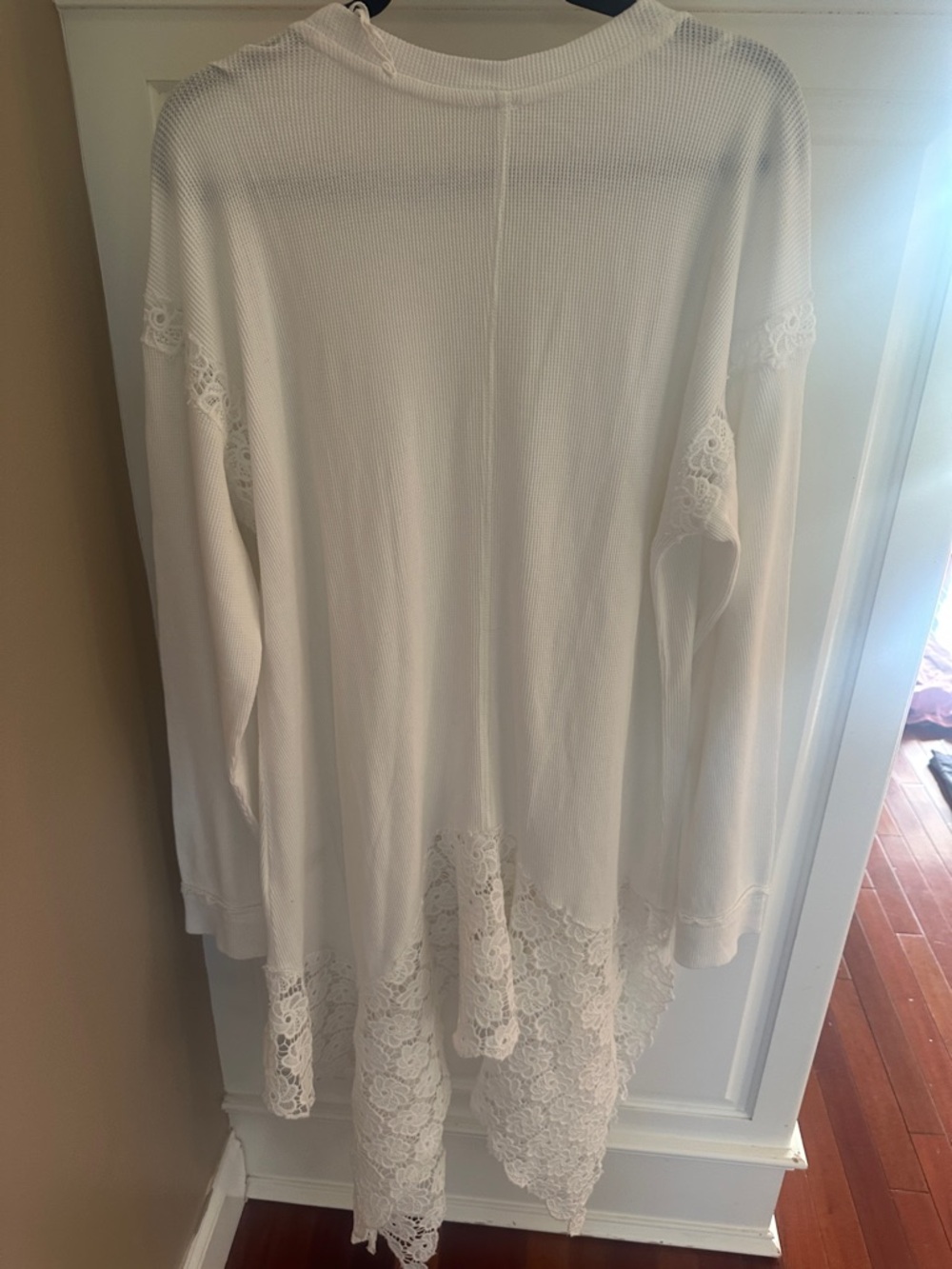 Free People Ivory Waffle Knit Long Sleeve Tunic with lace - Picture 4 of 6